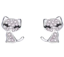 猫の形の輝くスタッドイヤリング925スターリングシルバーCZダイヤモンド女性ウェディングジュエリーイヤリングウィズボックスサマーギフト33432674324