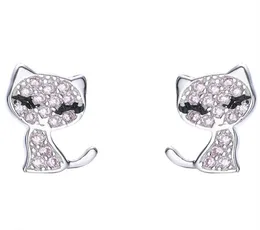 Cat shape Shining Stud Earring 925 Sterling Silver CZ Diamond Women Wedding Jewelry Earrings with BOX summer gift33432674324