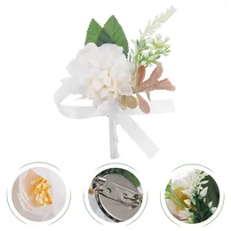 Dekoratif çiçekler 2 adet bilek çiçek düğün takım elbise dekorasyonu boutonniere erkekler için yapay çift mori departman gelin elbise