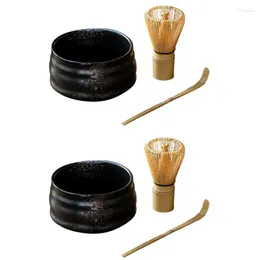 Set di stoviglie 2x cerimonia tè matcha ciotola ciotola in bambù set di frusta