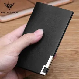 Clips WILLIAMPOLO 2022 Genuine Leather Men Wallet Ultrathin Wallets Card Holder Card Slots Bifold Slim Wallets Clutch Driving License