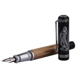 Pens 551 Confucius Metal Fountain Pen Classic Natural Bamboo / Wood Big Size Caligrafii Bent Nib Business Office School Pen