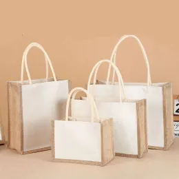 Väskor bärbara handväskor duk shopping påse axel bomull förvaring väska säckväv livsmedelsväska ekofriendly säckväv lin