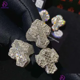 Полосы колец на заказ высококачественный 10K 14K 18K золотой, покрытый 925 Sier Jewelry Ice Out VVS Moissanite Diamond Cross Drop Drop Drow Dhzb5