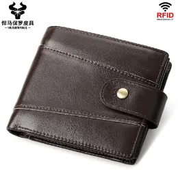 Wallets HUMERPAUL Men's Wallet RFID Anti Magnetic Coin Purse Cowhide Multi Card Holder Case Short Carteira Masculina Leather Wallet Men