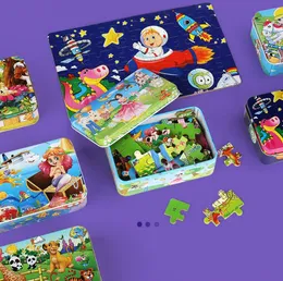 60 piece iron box jigsaw puzzle children's education kindergarten cartoon cartoon wooden jigsaw puzzle toy