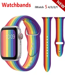 2020 Ny Rainbow Silicone -rem för Apple Watch Band 44mm 42mm IWatch Series 5 4 3 2 1 Wristband 40mm 38mm Pulseira Smart WatchFre4627443