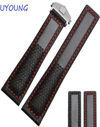 s 22mm Black red Genuine Leather Watch Band Men Air Permeability With Holes Strap CJ191225238e8170429