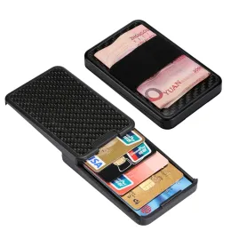 Sahipler ustaca aksiyon cüzdanları antiside karbon fiber kredi kartı sahipleri pushpull kartı tutucu tek el slayt kimlik banka kartı kutusu