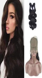 Wstępna jedwabna podstawa 360 koronkowa frontal z wiązkami Brazylijska fala ciała Virgin Human Hair z jedwabną górną 4x4039039 koronkową B6163051