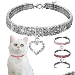 Hundhalsar Leases Cat Collar Heart Rhinestone Pet Supplies Crystal Puppy Chihuahua Halsband Drop Delivery Home Garden DHC97