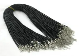 100st 1,5 mm svart vaxläderkedjor förvarare pärlor sträng reptråd 45 cm+5 cm extender armband kedjalobster lås diy2615292