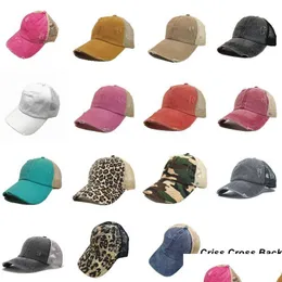 Party Hats Criss Cross Mesh Back Baseball Cap Woman Washed Died Messy Bun Ponycap Trucker Hat Drop Delivery Home Garden Festive Suppl Dhh98