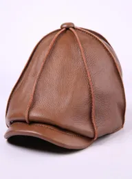 MEN039S Orijinal Deri Şapka Erkek İnek Kapağı Erkek Cowhide Sıcak Beyzbol Kapağı Yetişkin Kulak Koruma Açık sekizgen HAT3805760