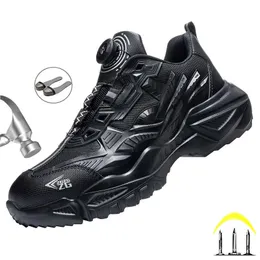 Ротари-пряжка рабочая безопасная обувь для мужской стальной носки дышащая черная неразрушимая обувь проколотая платформа.
