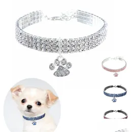 الياقات الكلاب Leasesh Cat Claw Rhinestone Pet Collar Supplies Crystal Puppy Chihuahua Dogs Netclace Drop