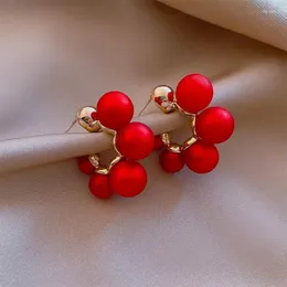 Pieno orecchini Jea.Angel Vintage Red Pearl Round Silver Color for Women Wedding Party Elegant Gioielli Accessori di moda