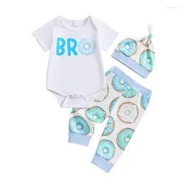 Set di abbigliamento Summer Bilh Boy Outfit Lettera di compleanno per maniche corte per maniche corte e pantaloni da ciambella berretto da cappello set vestiti