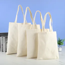 Bags Large Capacity Canvas Shopping Bags Folding EcoFriendly Cotton Tote Bags Reusable DIY Shoulder Bag Grocery Handbag Beige White