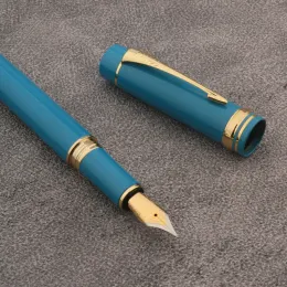 Pens 1pc Blue Fountain Pen Metal Golden MultiFunction Pen Spin 35 M Nib Office School Supplies Ink Pens