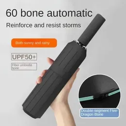 60 Bone Wind Resistant Reinforced Automatic Umbrella for Men, Rain and Shine, Dual Purpose, Sunshade UV Resistant Sun Umbrellas,