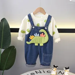 Abbigliamento set abiti da bambino primavera 2024 per bambini e ragazzi cartone animato magliette a maniche lunghe in denim tuta per bambini