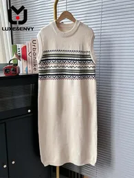 Casual Dresses LUXE&ENVY Knitted Dress Loose And Versatile Long Tank Top Skirt Sleeveless Bottom For Women 2024 Autumn