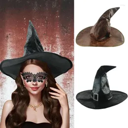 Partyzubehör erwachsene Kinder Schwarze PU Leder Hexe Wizard Hüte Halloween Kopfbedeckungen Requisiten Retro Magier Cosplay Kostümzubehör