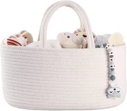 Väskor Baby Diaper Caddy Organizer 100% Cotton Rope Nursery Storage Bin Tote Bag Car Organizer med avtagbar insats Baby Shower Basket