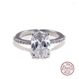 Cluster Rings Sparkling 6 Ct Big Oval Cut Zircon Ring With Micro Paved CZ 925 Sterling Silver For Women Fashion Jewelry Female