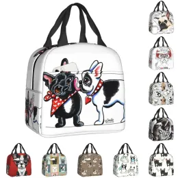 Bags French Kiss Insulated Lunch Tote Bag for Women Bulldog Dog Lover Portable Cooler Thermal Bento Box Kids School Children