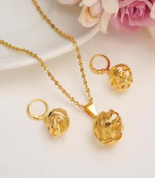 エチオピアの特定のキャラクターネックレスペンダントイヤリングホローセットJoias Ousolo 24 K Yellow Fine Gold Color GF Jewelry African5840976