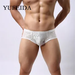 Underbyxor yufeida mens underkläder boxare shorts låg midja u konvex påse spetslakare stammar sexiga män cueca maskulina trosor