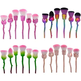 Escovas de maquiagem kit de rosa 3d 6pcs/set alça de plástico para cabelos planos de cabelo liso de fundação bb creme face pó de sombra B