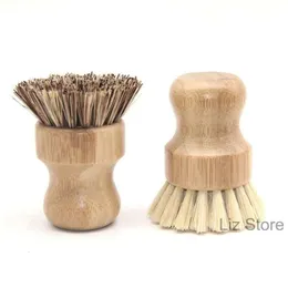 Round Handheld Handle Pot Wooden Brush Brushes Sisal Palm Dish Bowl Pan Remove Kitchen Chores Rug Cleaning Tool Th1227 es