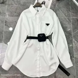 Parda Sashes Blouse For Womens Designers Triangle Letter Shirts Tops Quality Chiffon Women's Blouses White Sexy Coat With Waist Bag Prades Bag 12