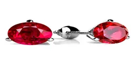 Attrezzatura artigliata rotonda in cristallo rosso rosa orecchini per zirconi per donne 925 vite di rubino in argento sterling b