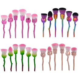 Escovas de maquiagem kit de rosa 3d 6pcs/set alça de plástico Fundação cosmética plana BB Creme Face Pó BB Elhares