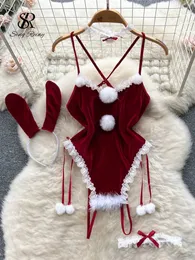 Sirreiny Velvet Lace Bodysuist Summer bainha Christmas Sensual Camis Playsuits Armilhas de rua Mulheres Rompers de Roupa Erótica 240419