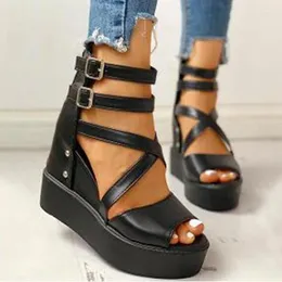 Scarpe casual 2024 Summer Leisure Women's Wedges Sandals Ladies Roman Platform Shoelaces High Heels Femmina di grandi dimensioni 42