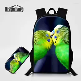 Rucksack Dispalang 2 PCs Set mit Bleistiftetasche für Grundschule Tierpapagei Rucksäcke Mädchen Kinder Große Büchertasche