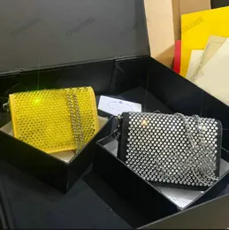 Mini-krystalicznie wyciągnięta na ramiona torba designerska karta klapy z łańcuchem satyny z kryształami Bling Bling Party Work Kobiety pełne kryształowe torby hobo