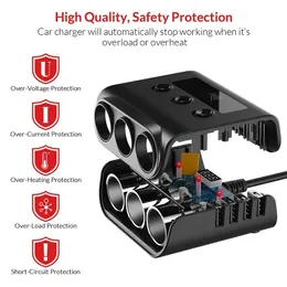 2024 Snabbladdning 3.0 Cigarettändare splitter 12V/24V 3-socket 100w on-off DC Power Car Splitter med 4-port USB-billaddare för snabb