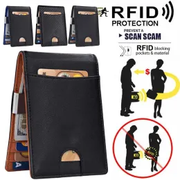 Holders Genuine Leather Mens Slim Wallet with Money Clip Antiscan Thin Small Wallet RFID Blocking Front Pocket ID Credit Card Holder