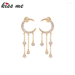 Orecchini a pennaglie Kissme Luxury Zircon Moon Star Chain Drop Drop for Women Anniversary Gifts Gold Color Ottone Fashion Gioielli