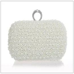 Bags luxury Beaded Women Evening Bags Diamonds Finger Rings Small Purse Day Clutches Handbags white/Black Pearl Wedding Bags WY57