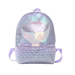 Zaini personalizzati ricamati ombre classico classico sirena sirenela sirenela di pesce ricamato con cerniera ricamata PU preppy per bambini sacchetti regalo per bambini