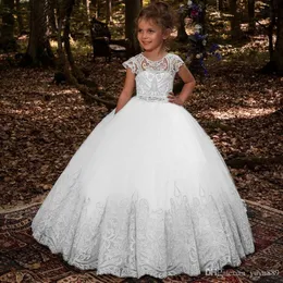 Lovey Holy Lace Princess Flower Girl Dresses 2019 Abito da ballo First Communione Abiti per ragazze senza maniche Tulle Toddler Pageant Dre77222157