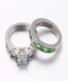 Набор пары колец циркона 18K Белого золота, заполненного S925 Silver Women039s обручальные кольцы Mens039S Титановое стальное кольцо Jewel7977401