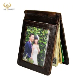 Wallets Genuine Leather Men Magnetic Money Clip Wallet Business Card Photo Holder Case Design Front Pocket Wallet Mini Purse Male 1099c